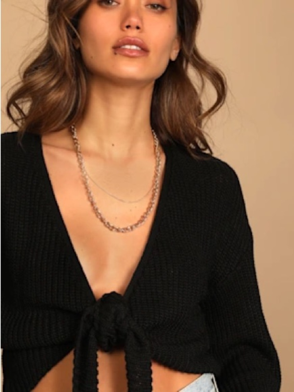 Lulu's Black Ribbed Tie-Front Cardigan